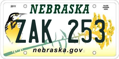 NE license plate ZAK253