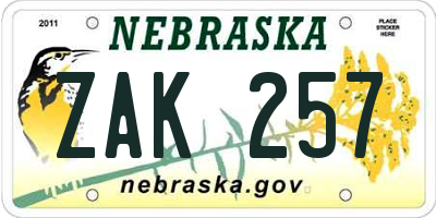 NE license plate ZAK257