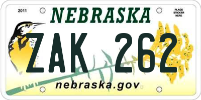 NE license plate ZAK262