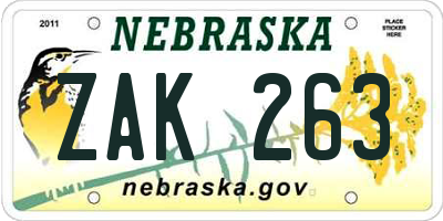 NE license plate ZAK263