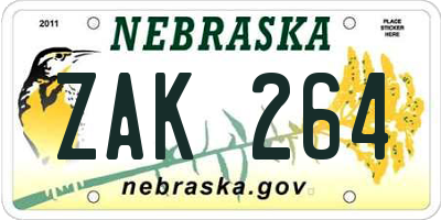 NE license plate ZAK264