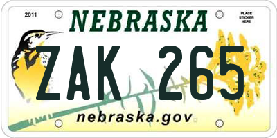 NE license plate ZAK265