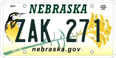 NE license plate ZAK271
