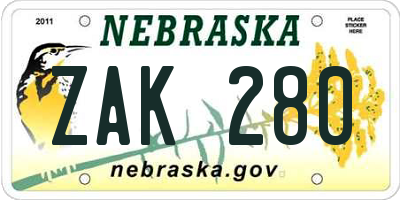 NE license plate ZAK280