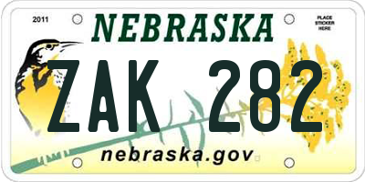 NE license plate ZAK282
