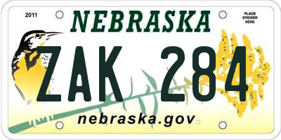NE license plate ZAK284