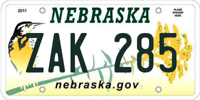 NE license plate ZAK285