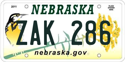 NE license plate ZAK286