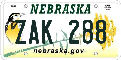 NE license plate ZAK288