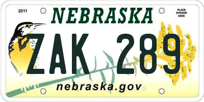 NE license plate ZAK289
