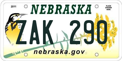 NE license plate ZAK290