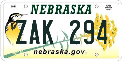 NE license plate ZAK294
