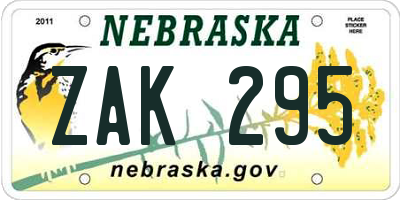 NE license plate ZAK295