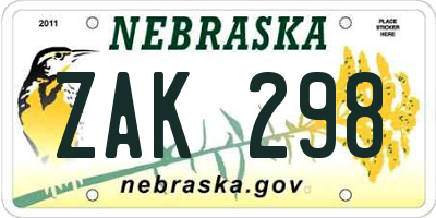 NE license plate ZAK298
