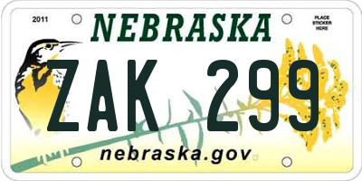 NE license plate ZAK299