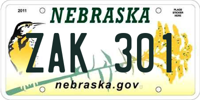 NE license plate ZAK301