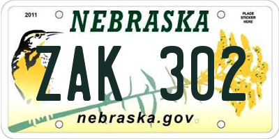 NE license plate ZAK302