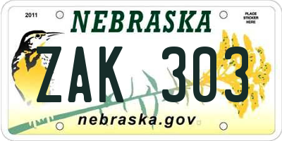 NE license plate ZAK303