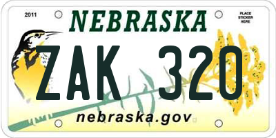 NE license plate ZAK320