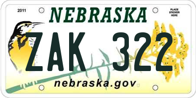 NE license plate ZAK322
