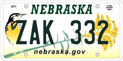 NE license plate ZAK332
