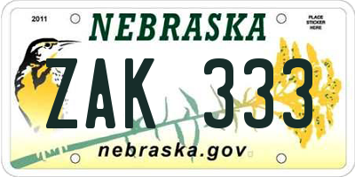 NE license plate ZAK333