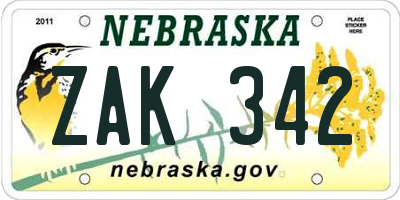 NE license plate ZAK342