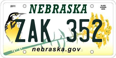 NE license plate ZAK352