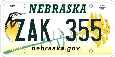 NE license plate ZAK355