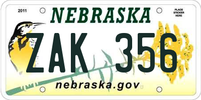 NE license plate ZAK356