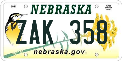 NE license plate ZAK358