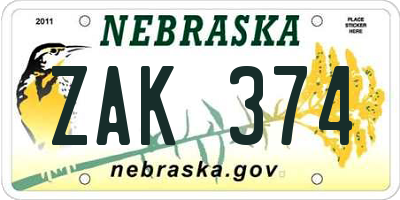 NE license plate ZAK374