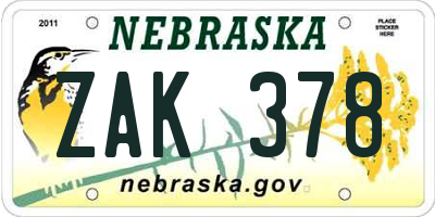 NE license plate ZAK378