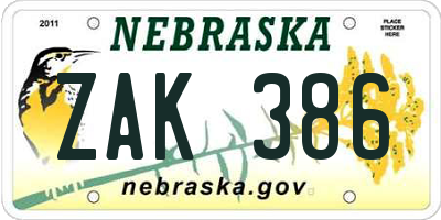 NE license plate ZAK386