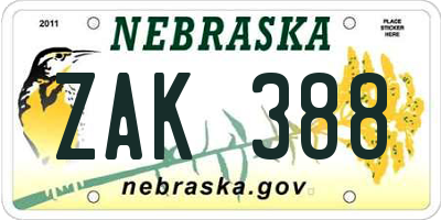 NE license plate ZAK388