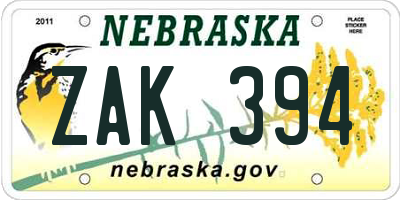 NE license plate ZAK394