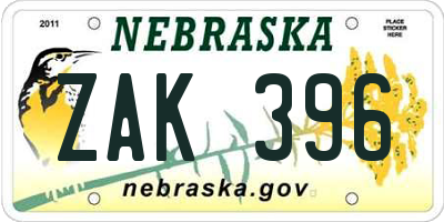 NE license plate ZAK396