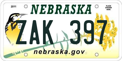 NE license plate ZAK397