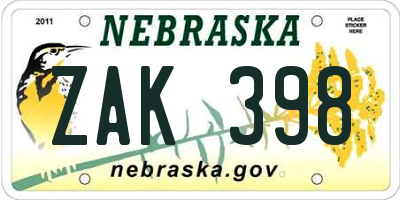 NE license plate ZAK398