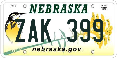 NE license plate ZAK399