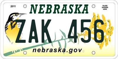 NE license plate ZAK456