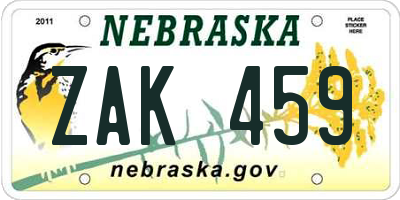 NE license plate ZAK459