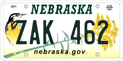NE license plate ZAK462