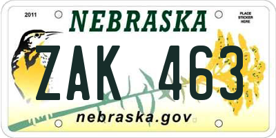 NE license plate ZAK463