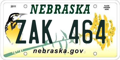 NE license plate ZAK464