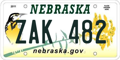 NE license plate ZAK482