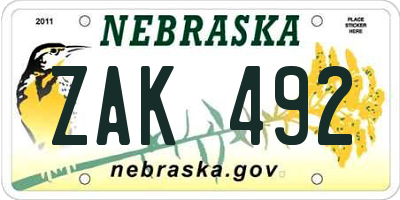 NE license plate ZAK492