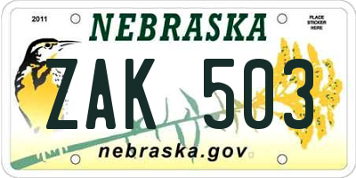 NE license plate ZAK503