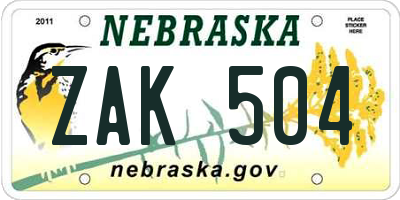 NE license plate ZAK504