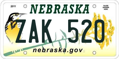 NE license plate ZAK520